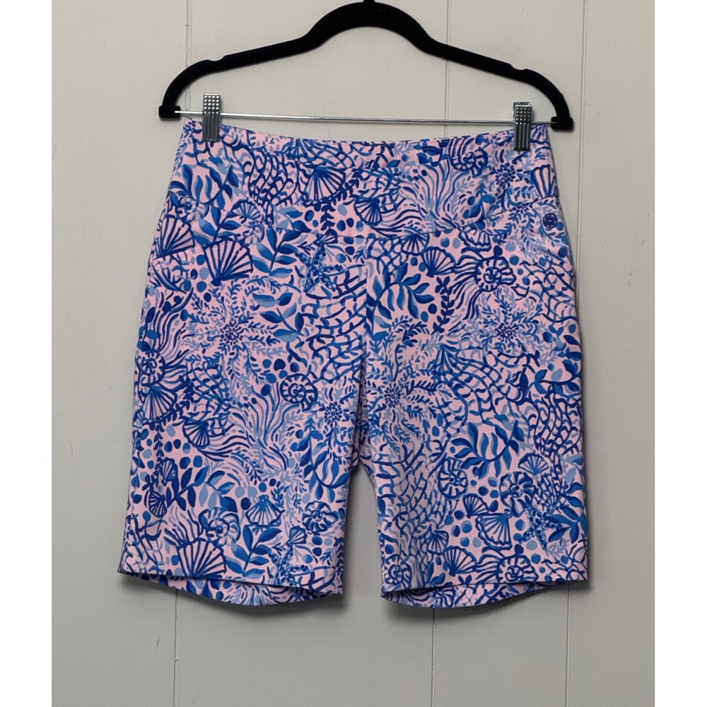Lilly Pulitzer Luxletic Blue Pink Shell Print Shorts Golf Tennis Active Size 6